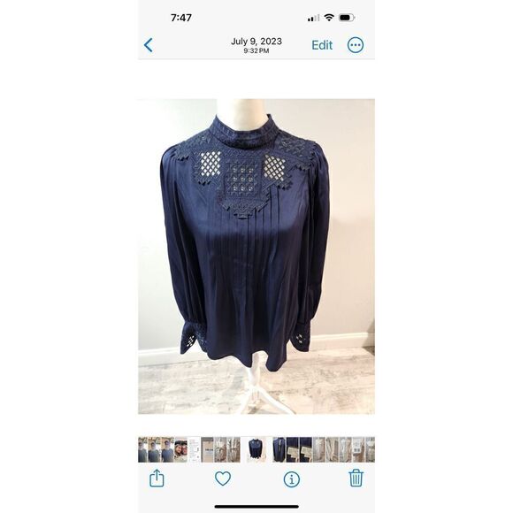 Kobi Halperin Blue Silk Corey Embroidered Blouse Size Medium - Picture 4 of 7